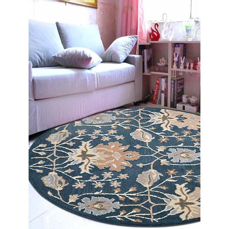 GLITZY RUGS 6 x 6 ft. Hand Tufted Wool Floral Round Area RugBlue UBSK00522T0003B3